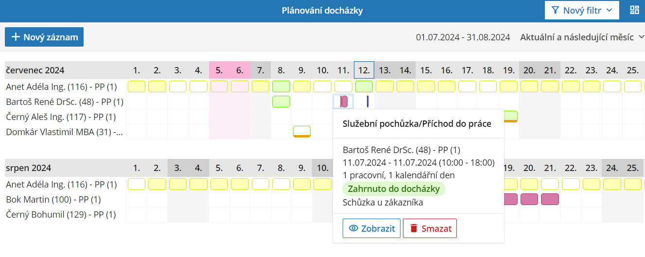 Více záznamů v docházce v jeden den