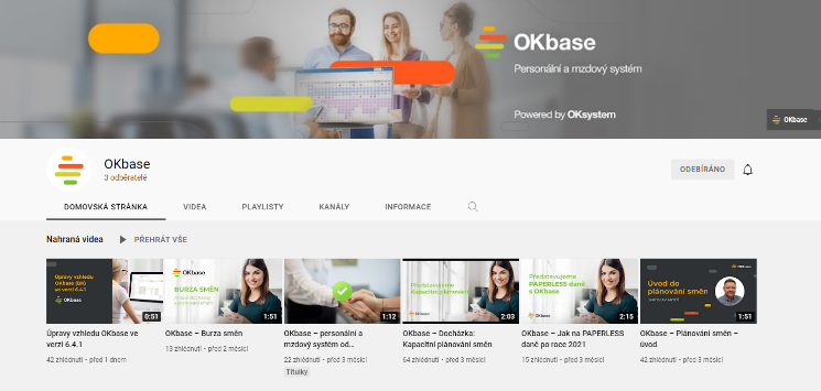 Nový YouTube kanál OKbase pro uživatele i budoucí zákazníky